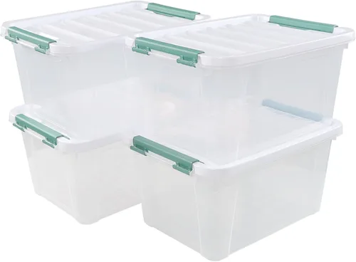 Vista 7 de Contenedores de almacenamiento de plástico transparente de 20 cuartos con tapa, 4 paquetes Bolsas apilables con cierre, cajas transparentes
