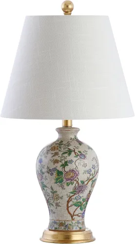 Vista 7 de JONATHAN Y JYL3009E Grace 24" lámpara de mesa LED de cerámica/hierro estilo floral de campo francés, azul marino/blanco para dormitorio, sala