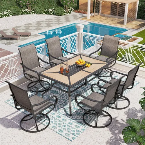 Vista 22 de PHI VILLA Juego de comedor de 5 piezas para patio al aire libre con sillas giratorias (azul) y mesa de comedor de acero de metal de 37 x 37 pulgadas