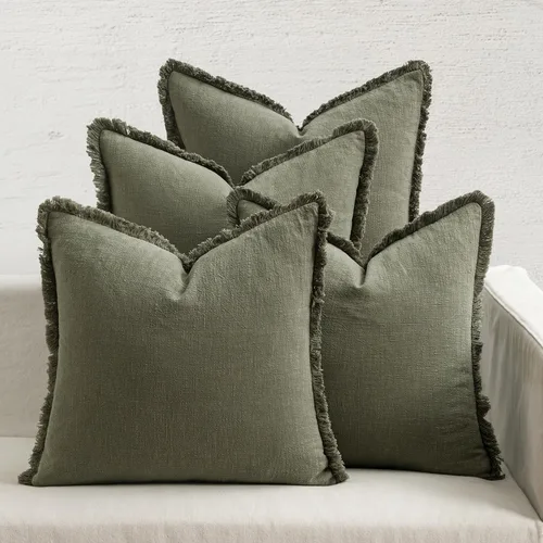 Vista 13 de MIULEE Juego de 4 fundas de almohada decorativas de lino neutro con flecos, fundas de almohada modernas y rústicas para cama, sofá, sala de estar