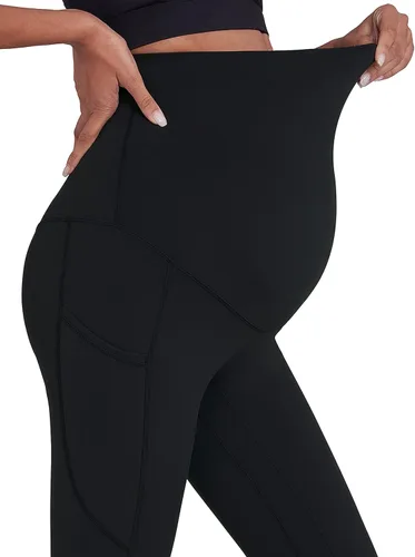 Vista 5 de Enerful Leggings de entrenamiento de maternidad para mujer, sobre el vientre, ropa activa, atléticos, suaves, pantalones de yoga con bolsillos