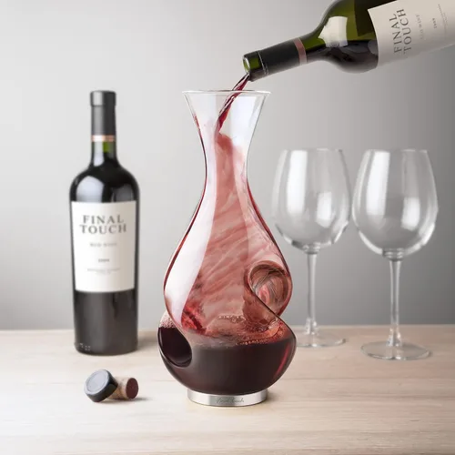 Vista 6 de Final Touch L'Grand Conundrum Aerator Decantador de Vino Botella Completa - 25.4 Oz. Vidrio de Cristal Transparente de Calidad Soplado a Mano