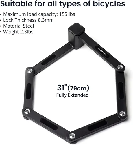 Vista 2 de Aventon Cerradura plegable, cerraduras de bicicleta resistentes antirrobo para barras de acero de 0.335 in de grosor, cerradura de bicicleta