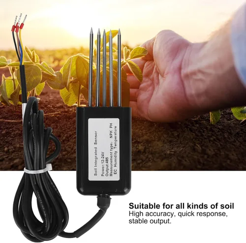 Vista 3 de Sensor de suelo, sonda de sensor integral de 5 pines, para suelo + NPK + temperatura y humedad + detección de conductividad, para varios suelos