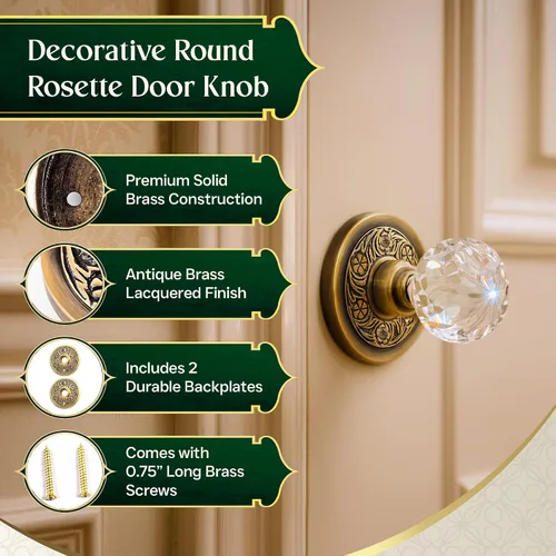 Vista 2 de Renovators Supply Manufacturing Par de rosetas de pomo de puerta de 2.38 pulgadas de latón antiguo decorativo para puerta