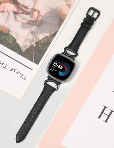 Vista 4 de Correas de cuero compatibles con Fitbit Versa 4/Versa 3/Fitbit Sense 2/Sense Band para mujer, correa de cuero delgada y elegante de diseño de alta