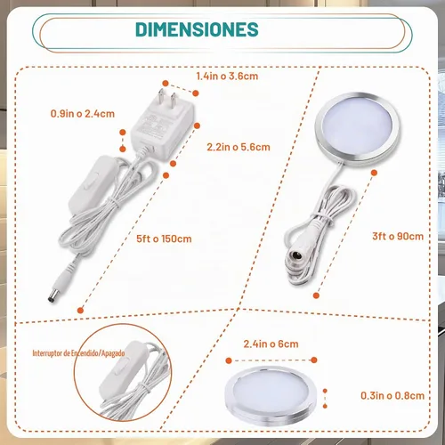 Vista 4 de Luz de disco individual debajo del gabinete, vitrinas de colección con iluminación LED, enchufe de pared eléctrico de 120 V con cable, interruptor