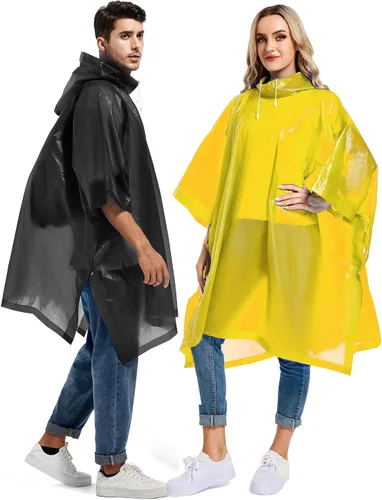 Vista 43 de Paquete de 2 ponchos de lluvia para adultos, reutilizables, impermeables, de supervivencia, emergencia, resistente, con capucha con cordón