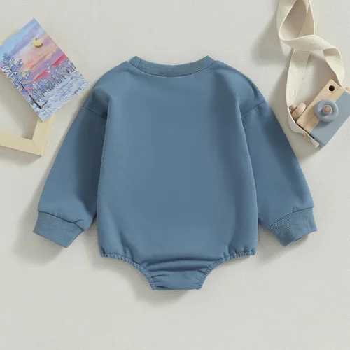 Vista 21 de Mameluco de manga larga con bloques de color para bebé, niño, niña, con bolsillo, cuello redondo, sudadera básica para otoño e invierno