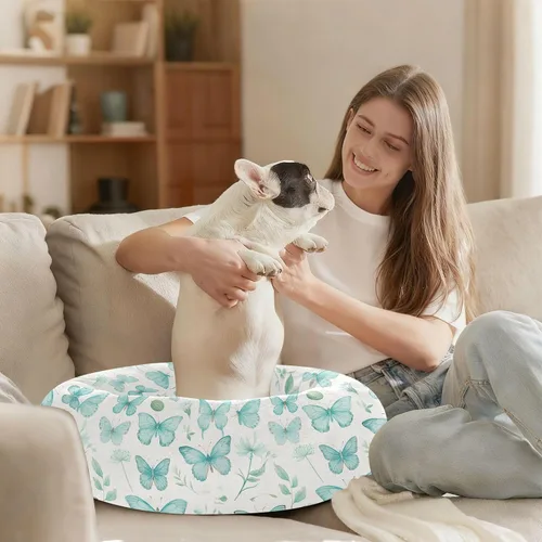 Vista 8 de Wudan Pet Cat Beds Warm & Cozy Fluffy Calming Bed for Extra Small Size Pets Supplies XS Butterfly Leaf Beige