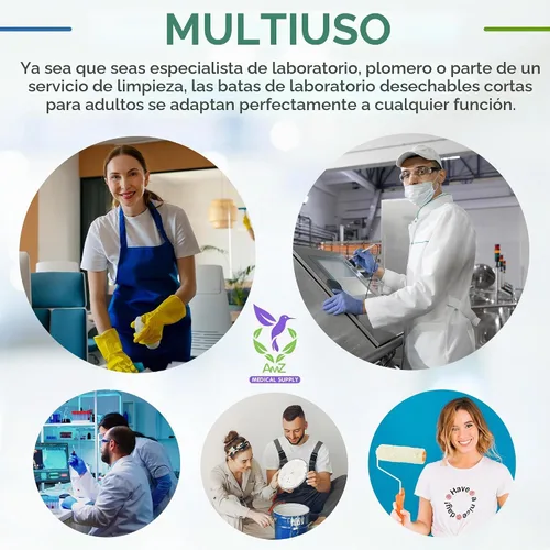 Vista 6 de AMZ Medical Supply Abrigos de laboratorio desechables. Abrigo de laboratorio de SMS de 50 GSM de longitud hasta la rodilla con cuello y puños