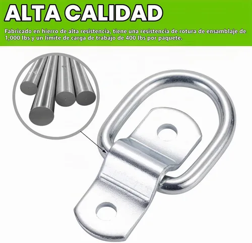 Vista 3 de CZC AUTO Paquete de 6 anclajes de amarre de anillo en D de 1/4 pulgadas, hierro resistente, con tornillos Iron