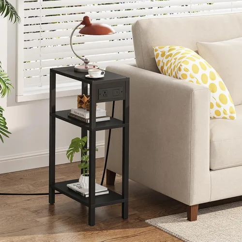 Vista 19 de TUTOTAK - Mesa auxiliar pequeña con estación de carga; mesa lateral estrecha con puertos USB y tomas de corriente; mesa de sofá delgada; mesita