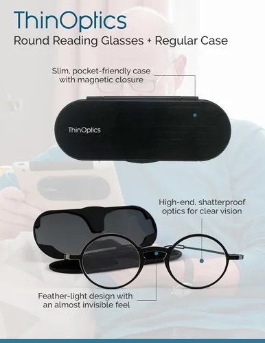 Vista 10 de ThinOptics Frontpage Manhattan - Gafas de lectura y funda de aluminio Milano, Marrón Estuche regular/marrón redondo