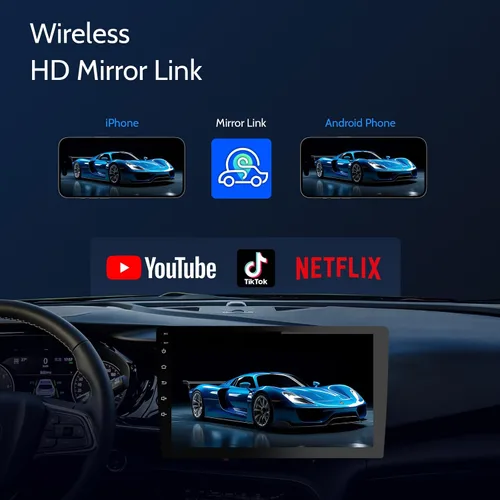 Vista 6 de Haudio - Pantalla de coche de doble din de 10.1 pulgadas, con CarPlay inalámbrico y Android Auto, estéreo de coche con pantalla táctil HD y Mirror