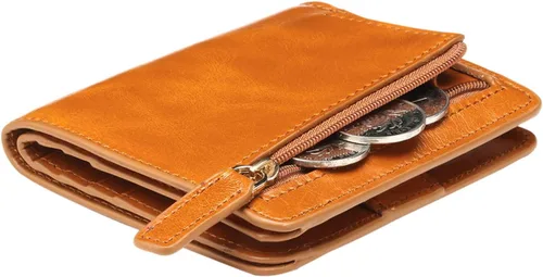 Vista 5 de Itslife - Cartera de piel con cierre de cremallera para mujer, tamaño pequeño, con ventana para identificación, marrón (Waxed Brown)), 1301