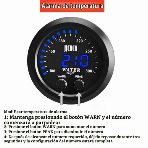 Vista 4 de Universal 52mm Medidor de Temperatura de Agua 0-300F (-17~187C) Electrónico LED Digital Azul DC12V para Automóvil con Adaptador de Sensor