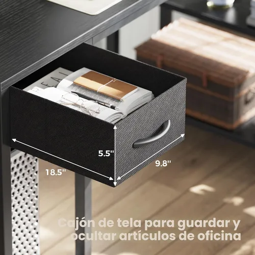 Vista 6 de SUPERJARE Escritorio para juegos en forma de L de 47 pulgadas con luces LED y tomas de corriente, escritorio reversible para computadora con Negro