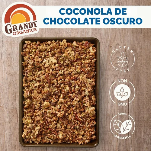 Vista 4 de Grandy Organics Chocolate oscuro y coconola - Granola orgánica certificada sin cereales - 0.27 oz de proteína - Sin gluten, sin OMG, vegano y paleo