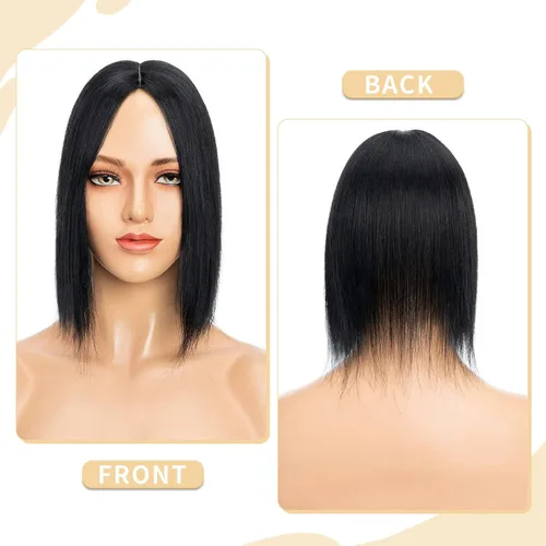 Vista 55 de Hairro Toppers de cabello humano 100% real para mujeres sin flequillo, postizos de cabello real con clip, base de seda transpirable para cubrir