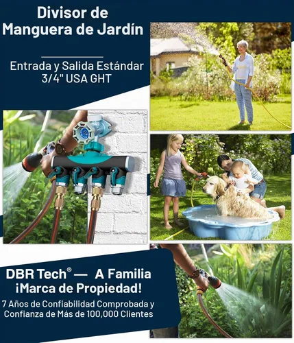Vista 4 de DBR Tech® Divisor de manguera de 4 vías (durabilidad superior), conector de mangueras de jardín premium, válvula de agua resistente de 4 vías