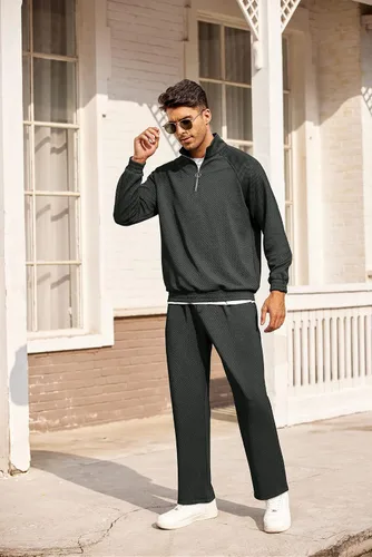 Vista 6 de COOFANDY Conjunto deportivo de 2 piezas con capucha y bolsillo para hombre