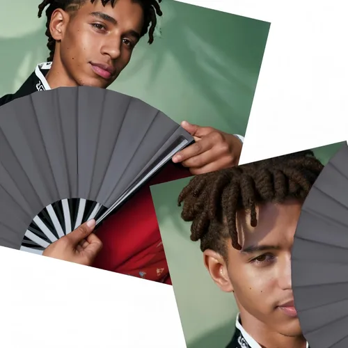 Vista 5 de Paquete de 4 ventiladores de mano plegables grandes, ventilador chino negro de Kung Fu Tai Chi, ventilador de tela de nailon para hombres y mujeres