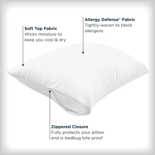 Vista 2 de AllerEase - Protectores de almohada para máxima alergia estándar/Queen, paquete de 4