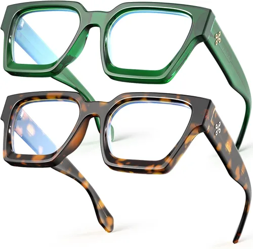 Vista 16 de VISOONE Paquete de 2 Gafas de Bloqueo de Luz Azul con Marco Rectangular y Aspecto Elegante Preppy para Mujeres y Hombres RIVER