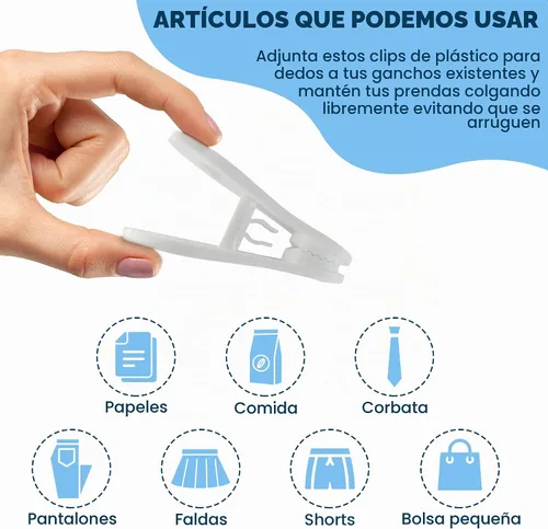 Vista 4 de Paquete de 30 clips de colgador, clips multiusos para perchas, pinzas blancas para colgar ropa de plástico, clips para colgar pantalones