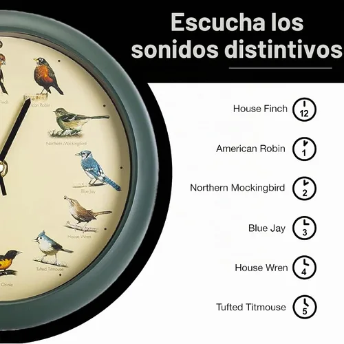 Vista 5 de Mark Feldstein, The Original Singing Bird Clock, 8 pulgadas, verde
