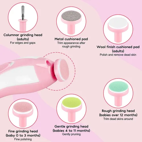 Vista 3 de Qunlions life Lima de uñas para bebé con luz, kit de cortaúñas eléctrico seguro para bebés recién nacidos y niños pequeños dedos de los pies y uñas