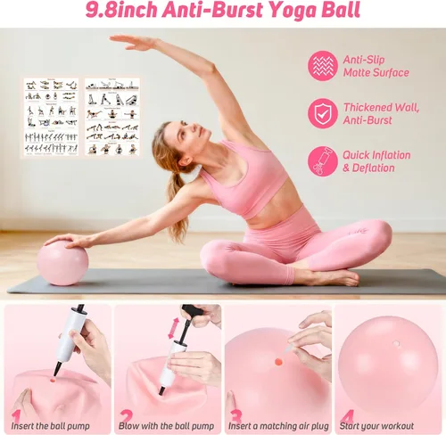Vista 4 de Asten Home Kit de Pilates para Mujeres: Equipo de Pilates Juego de Anillo y Bola de Pilates con Bandas de Resistencia, Deslizador de Núcleo, Rodillo