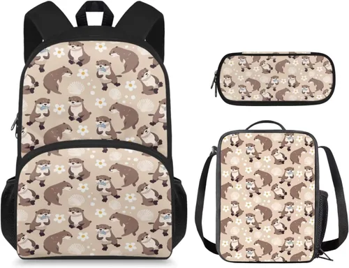 Vista 41 de Mochila 3D Otter para niños de 9 a 11 años, bonita mochila para niñas para la escuela, mochila elegante para niños con lonchera y bolsa