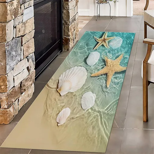 Vista 15 de Alfombra de pasillo larga con diseño de tortuga de acuarela, 2 x 6 pies, alfombra de camino de tortuga azul agua de mar para pasillos, alfombra