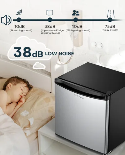Vista 5 de Upstreman - Mini refrigerador de 1.7 pies cúbicos con congelador, acero inoxidable -FR17