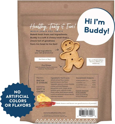 Vista 2 de Buddy Biscuits - Golosinas suaves y masticables para perros con tocino y queso, 6 onzas (Paquete de 4) (17200)