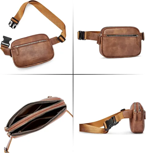 Vista 6 de WESTBRONCO Riñoneras para mujer, riñoneras de moda con correa ajustable, bolsa de cinturón de piel sintética con múltiples bolsillos, bolso cruzado