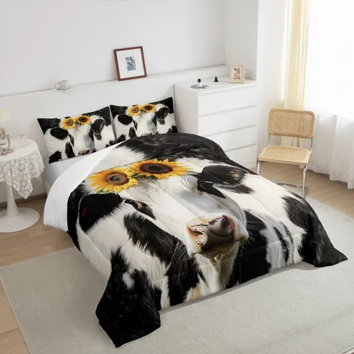 Vista 3 de Erosebridal Juego de ropa de cama con estampado de vaca, juego de edredón con estampado de piel de vaca, juego de ropa de cama de ganado
