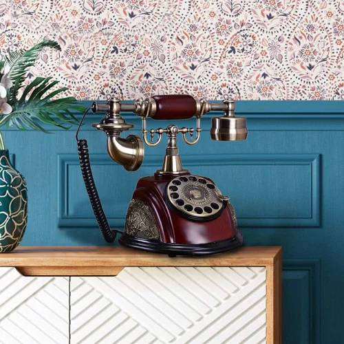 Vista 6 de Teléfono giratorio de estilo europeo antiguo vintage, teléfono fijo retro, teléfono de escritorio, teléfono de cerámica para oficina en casa