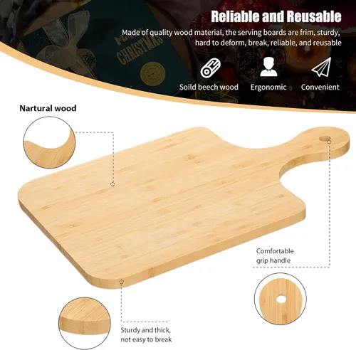 Vista 3 de Didaey Juego de 6 tablas de cortar de bambú, tabla de cortar de madera lisa con asa, tablas de charcutería de cocina, bandeja de servicio de grabado