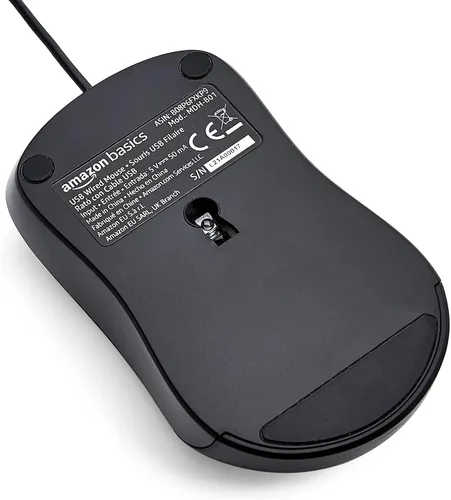 Vista 2 de Amazon Basics Ratón con cable USB de 3 botones con rueda de desplazamiento de precisión, estándar, negro
