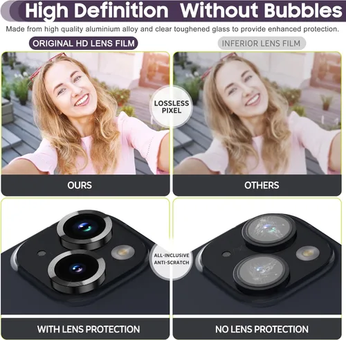 Vista 6 de Suoman Protector de lente de cámara para iPhone 14 de 6.1 pulgadas, protector de lente de cámara de 6.7 pulgadas, película de vidrio templado 9H