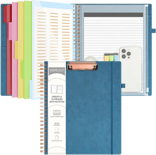Vista 12 de Portapapeles de cuero Ospelelf con portafolio y bolsa con cremallera de almacenamiento, portapapeles espiral con bloc de notas para tamaño carta, 5