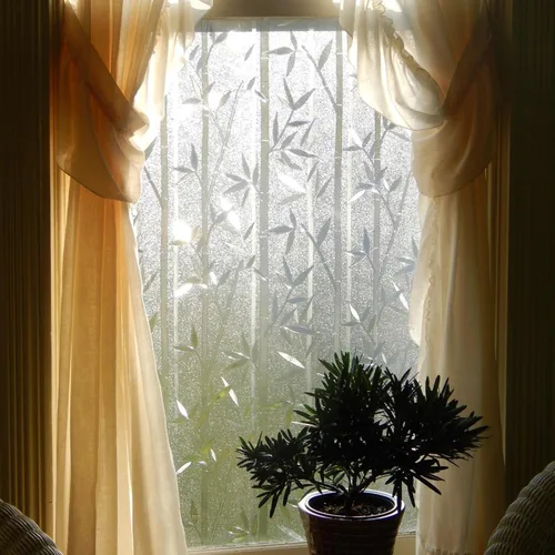 Vista 7 de LEMON CLOUD Película de ventana de bambú, película de vidrio manchado, película de vidrio esmerilado, decoración de ventana adhesiva, decoración