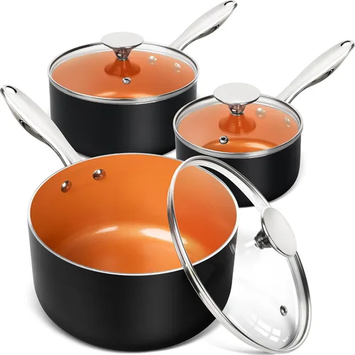 Vista 11 de MICHELANGELO Cacerola de 1 cuarto de galón con tapa, sartén antiadherente de cerámica con tapa, olla pequeña con tapa, cacerola de 1 cuarto de galón