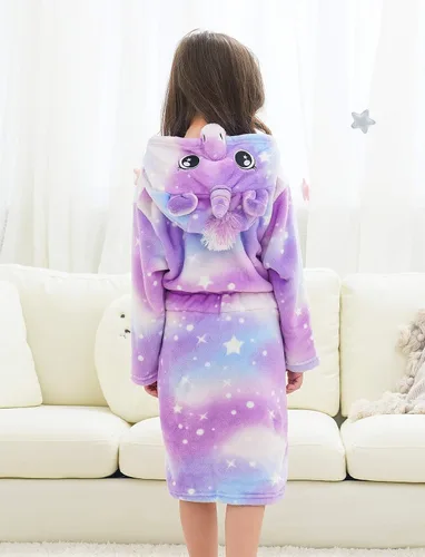 Vista 4 de Doctor Unicorn Girls Unicorn Galaxy Stars Hooded Robe, Unicorn Gifts for Girls