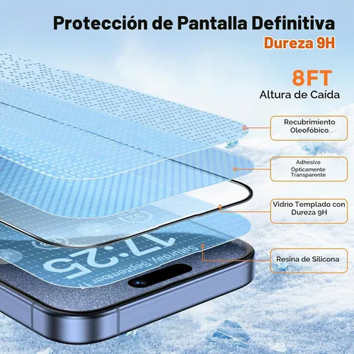 Vista 4 de UNBREAKcable Paquete de 3 protectores de pantalla para iPhone 15 Pro Max, vidrio templado doble inastillable [marco de fácil instalación]
