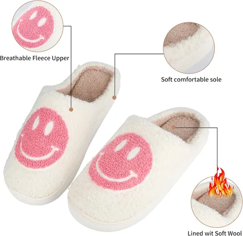 Vista 3 de RaepperHan - Pantuflas de cara sonriente para mujer, estilo retro, suave, ligeras, para el hogar, cómodas, para interiores y exteriores, suela