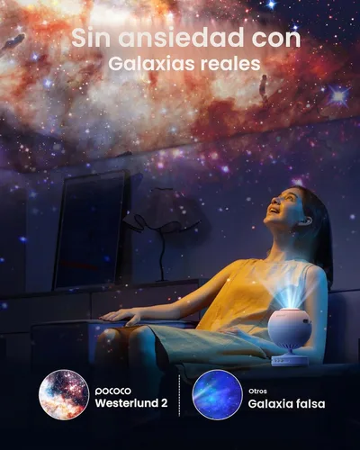Vista 4 de POCOCO Proyector de Estrellas de Galaxia para Dormitorio con Discos de Película Óptica Reemplazables, Proyector Nocturno de Planetario Doméstico